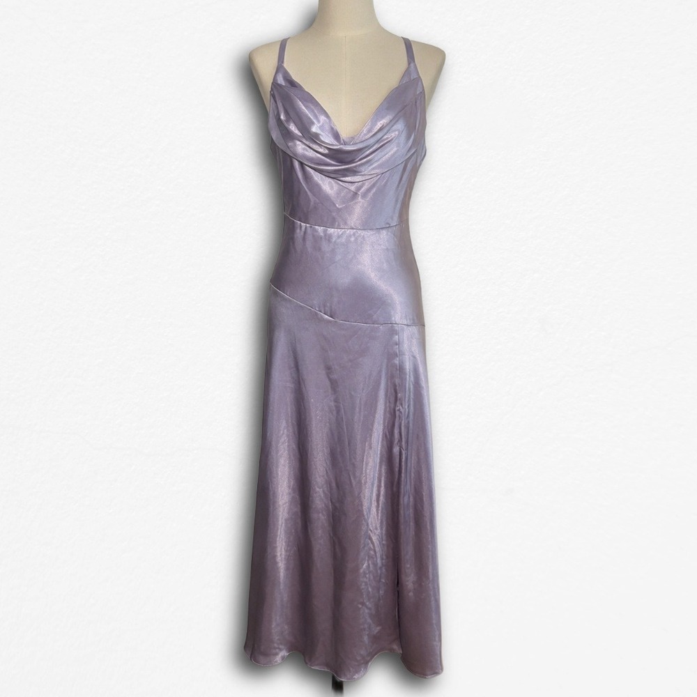 Galina Signature Lavender Satin Cowl Neck Maxi Dress Size 18 Formal Gown Purple